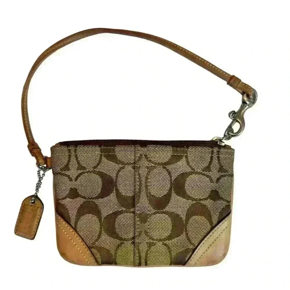 Coach Brown Canvas Leather Wristlet with Monogram Pattern - Picture 3 of 6